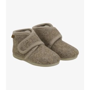 Slofjes Wool Velcro Walnut Melange