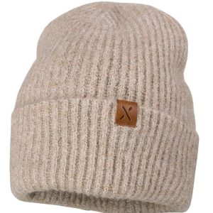 Muts rib met omslag – beige